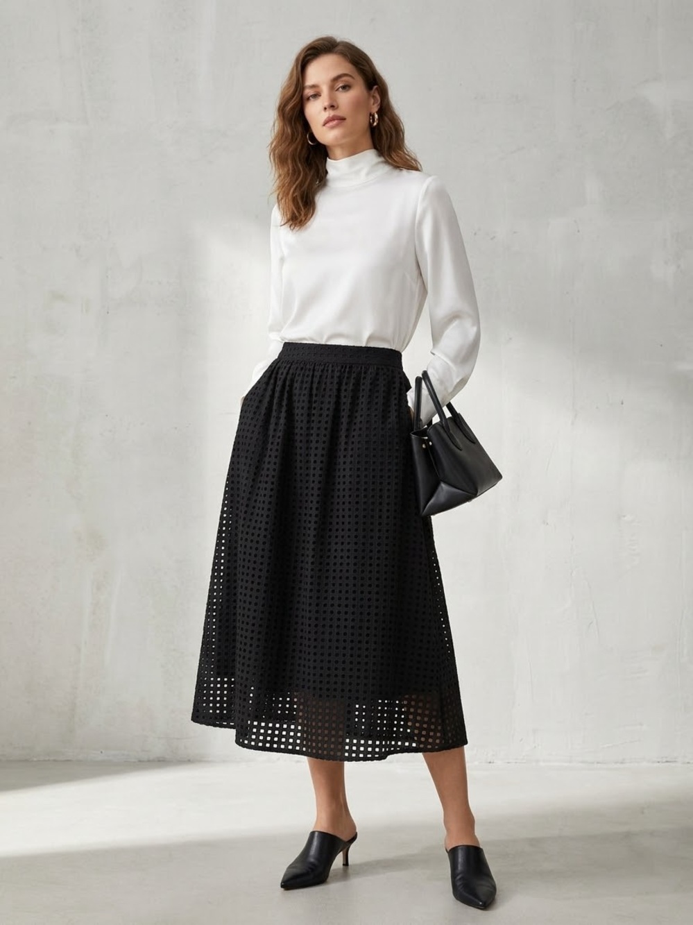 41 Hawthorn Black Eyelet Midi Skirt
